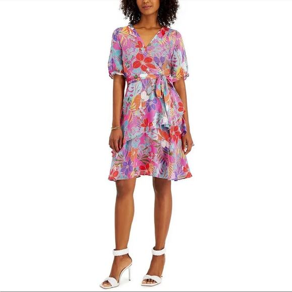 Tahari ASL Dresses & Skirts - NWT Tahari Asl Women's Floral Faux Wrap Stripe Dress Size 8